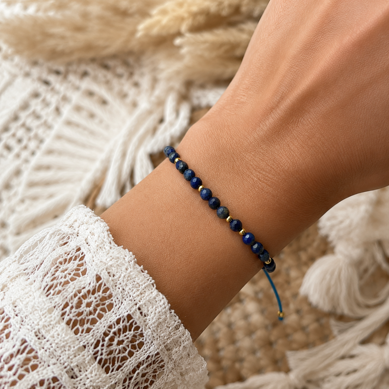 Bransoletka Lapis Lazuli Kamień 4mm Na Sznurku Harmonia