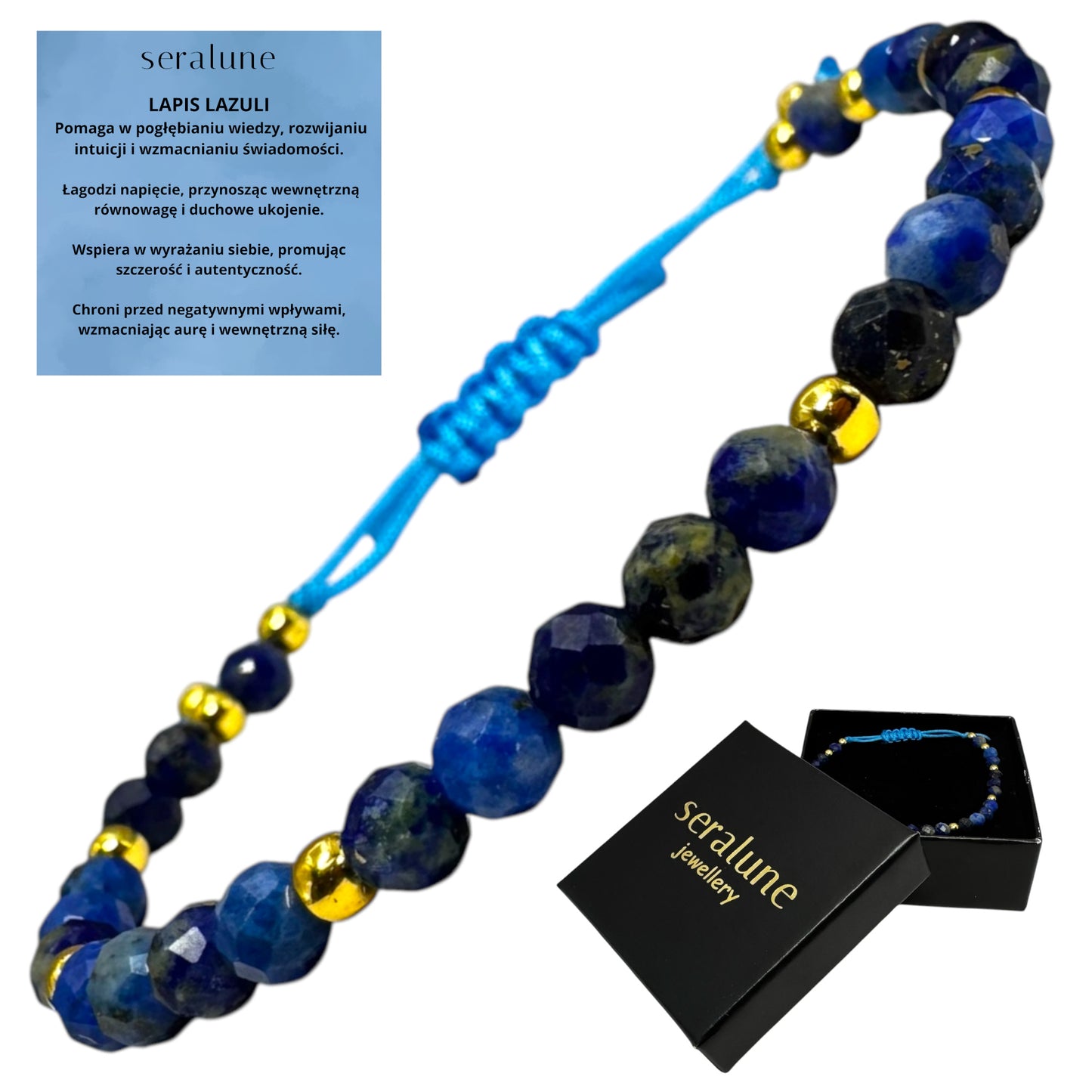 Bransoletka Lapis Lazuli Kamień 4mm Na Sznurku Harmonia