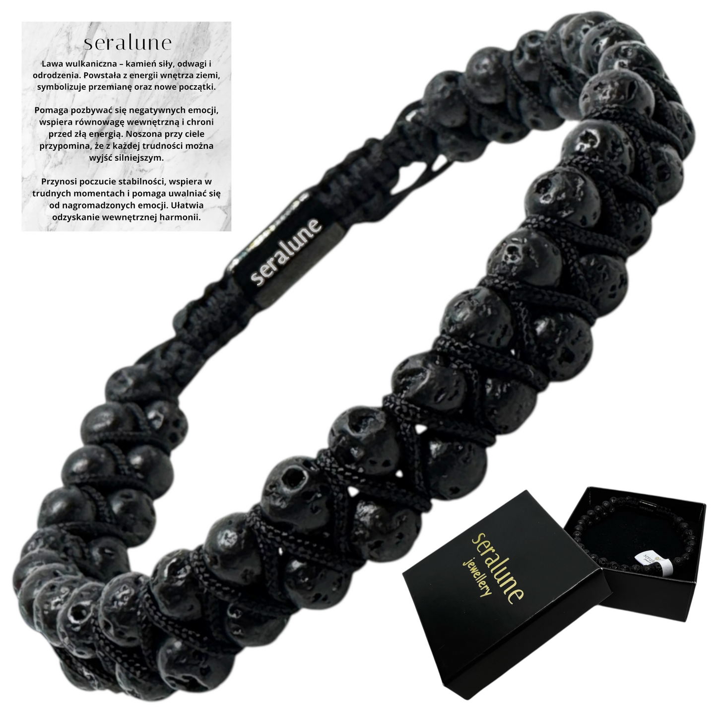 Bransoletka Lawa Wulkaniczna  Naturalny Kamień Seralune
