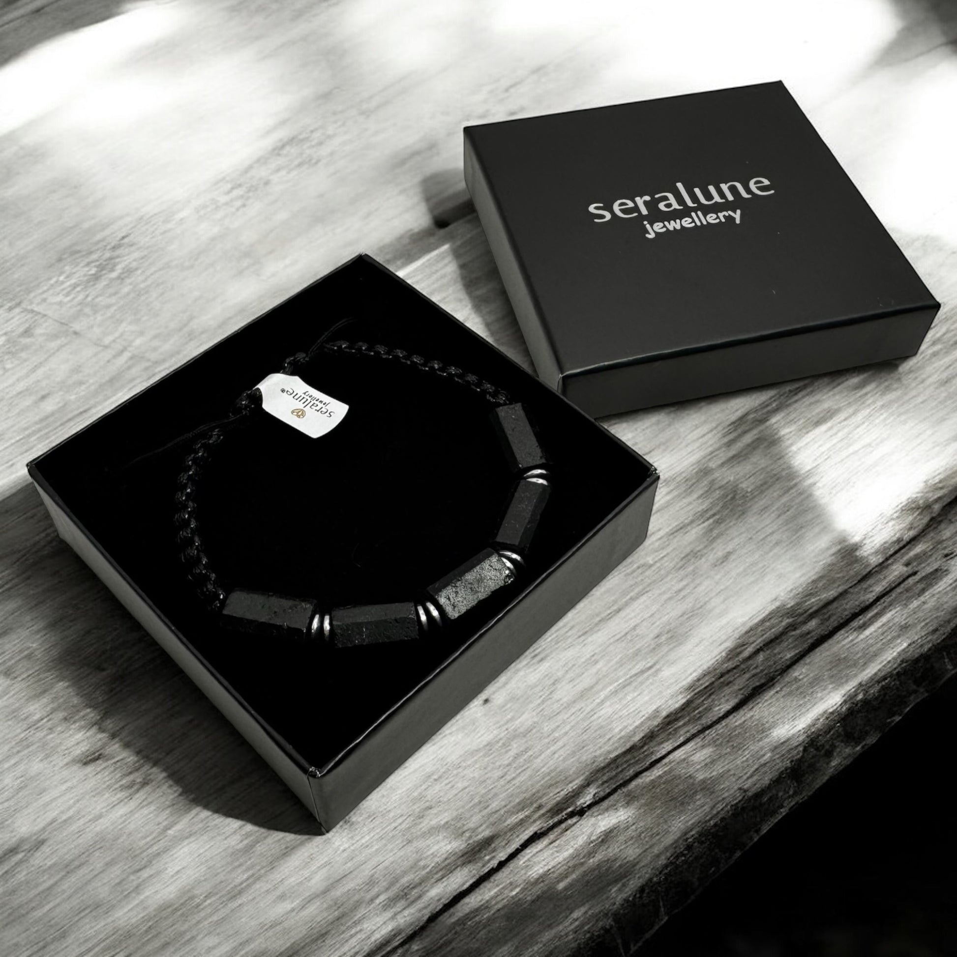 Bransoletka Męska Czarny Turmalin Kamień Naturalny Stal 10mm RAW