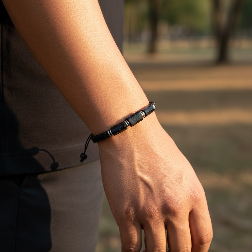 Bransoletka Męska Czarny Turmalin Kamień Naturalny Stal 10mm RAW