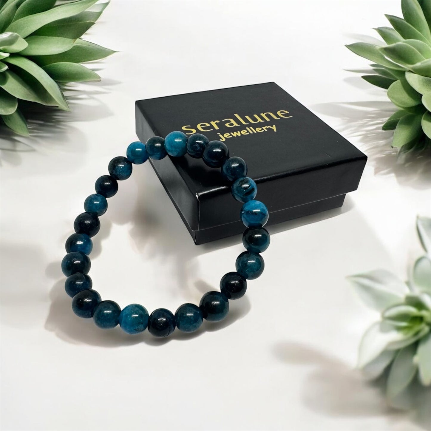 Bransoletka Niebieski Apatyt 8mm Kamień Odwaga Intuicja