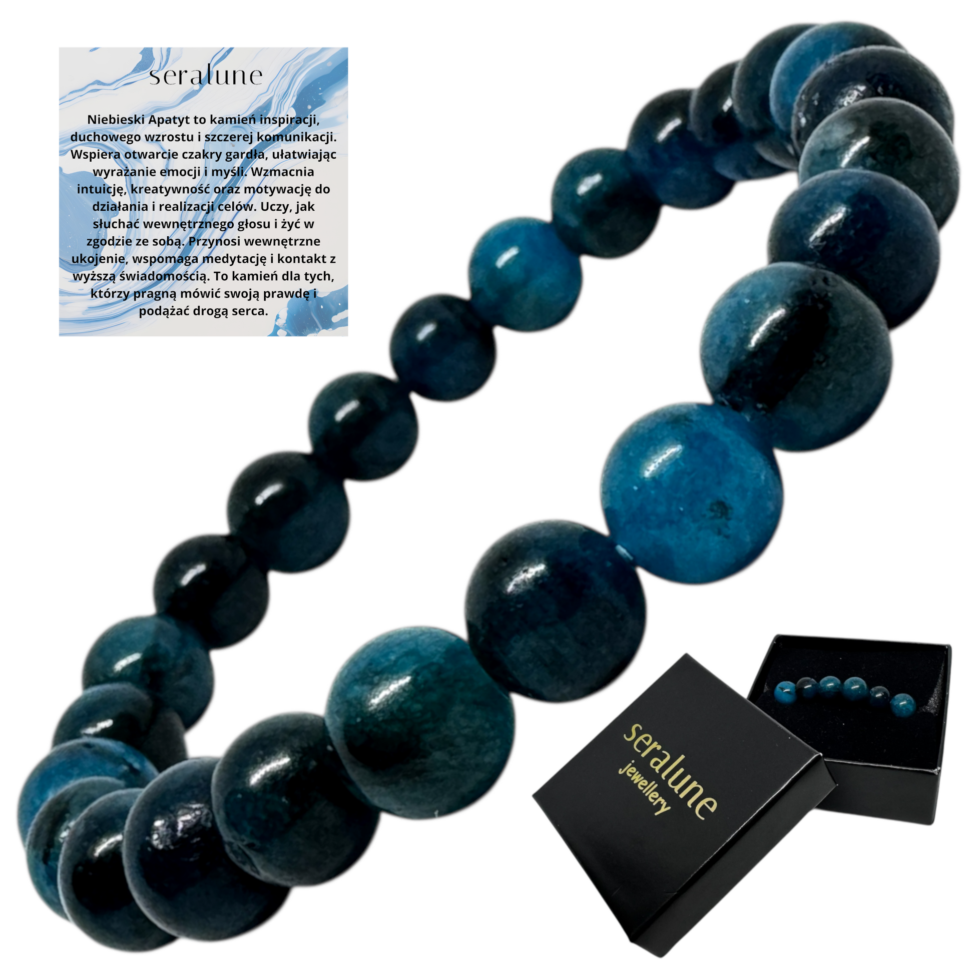 Bransoletka Niebieski Apatyt 8mm Kamień Odwaga Intuicja