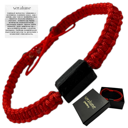 Bransoletka Ochronna Czarny Turmalin Czerwony Sznurek