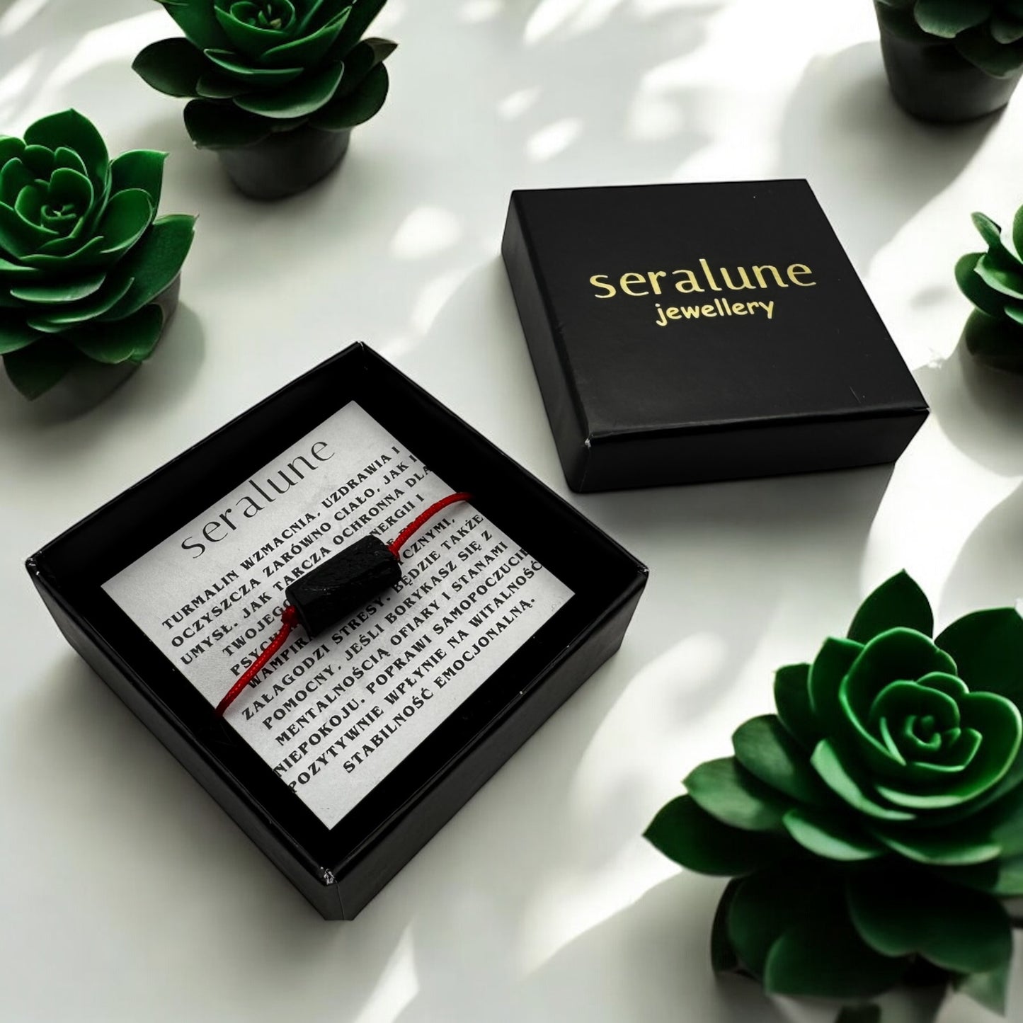 Bransoletka Ochronna Czarny Turmalin Czerwony Sznurek