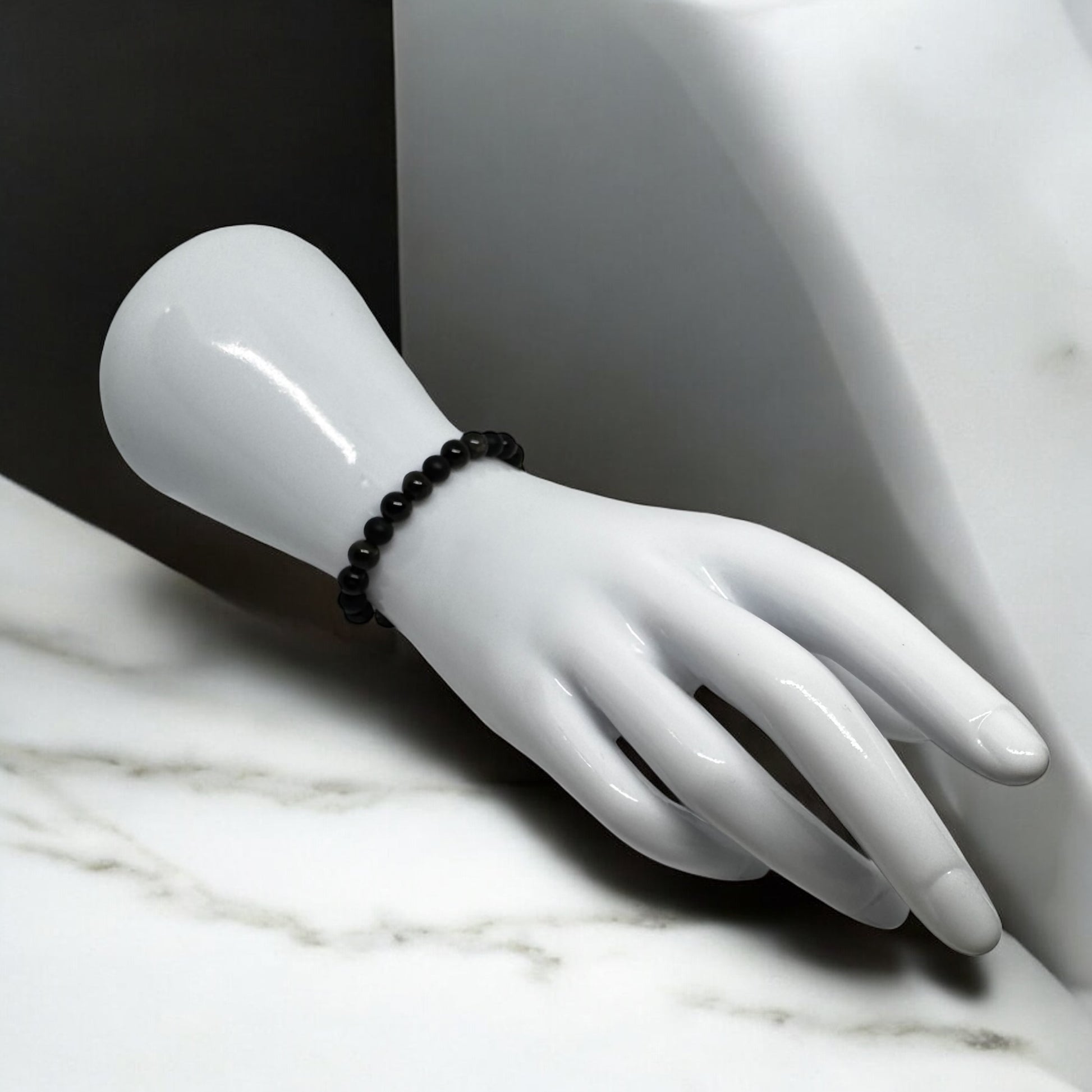 Bransoletka Onyks Obsydian Złocisty 6mm Kamienie Talizman Ochrona Amulet