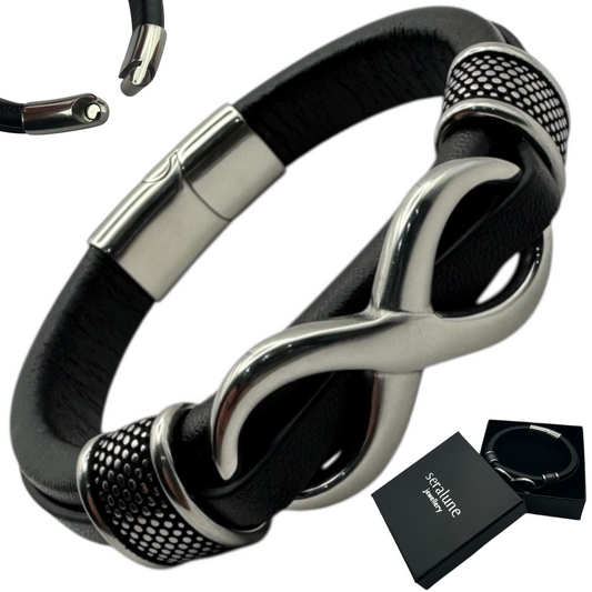 Bransoletka Skórzana Męska Stal Chrom Nieskończoność Magnetyczna