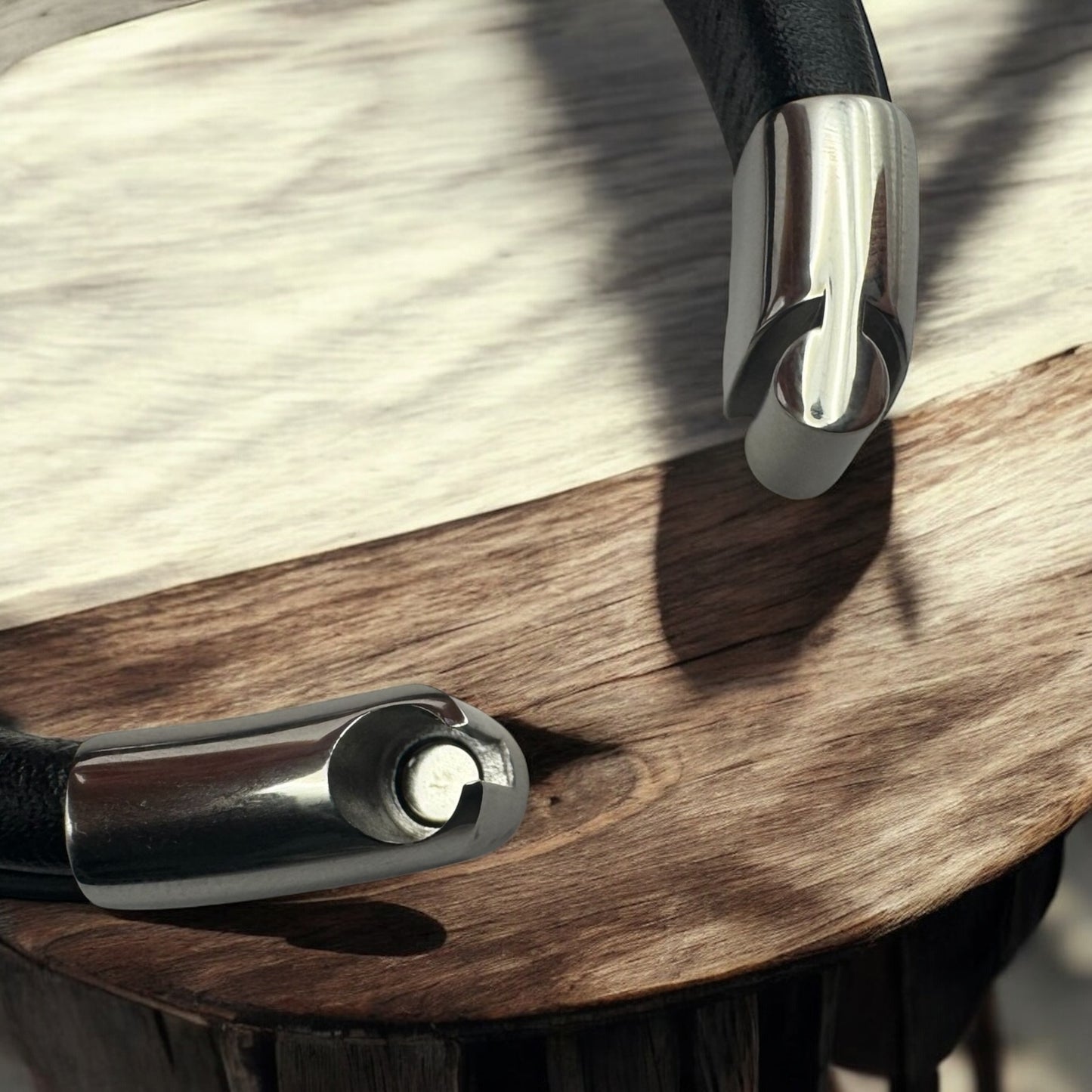 Bransoletka Skorzana Meska Stal Chrom Nieskończoność Magnetyczna