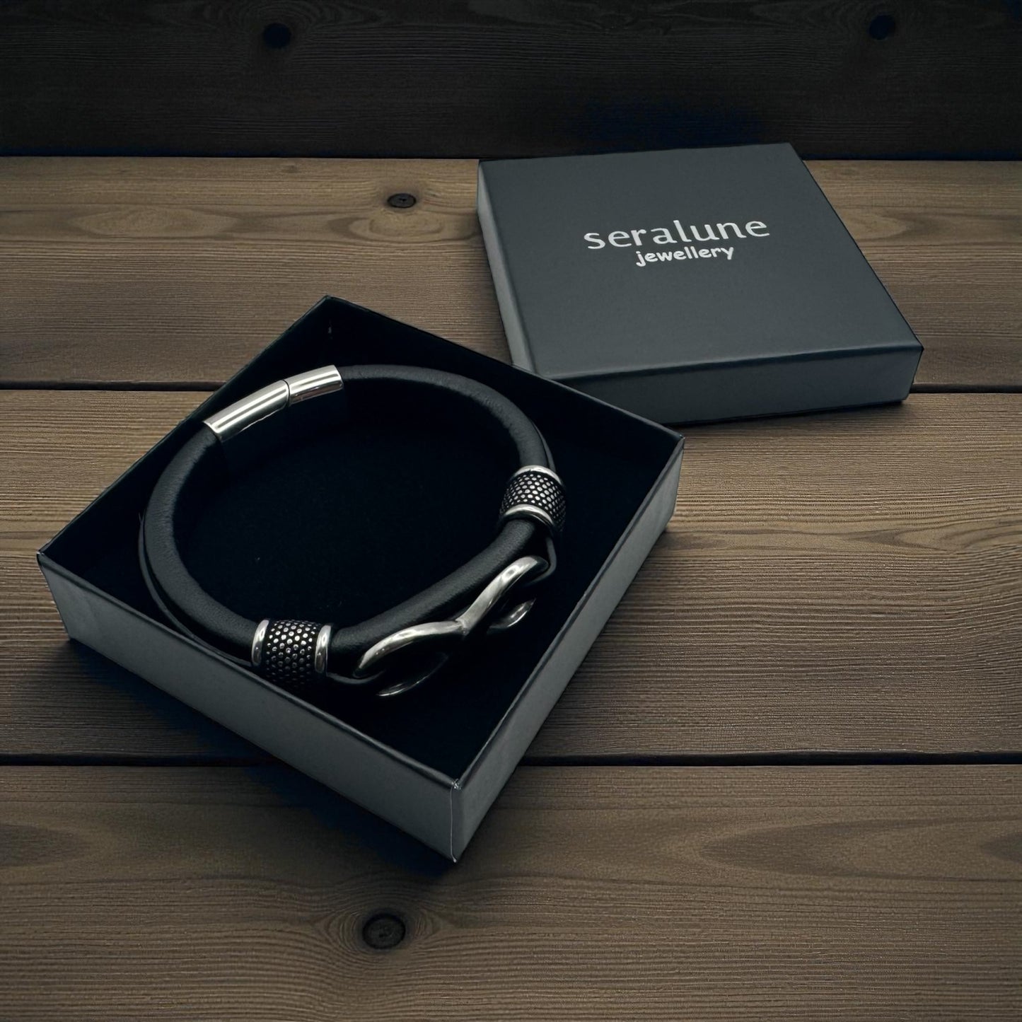 Bransoletka Skorzana Meska Stal Chrom Nieskończoność Magnetyczna