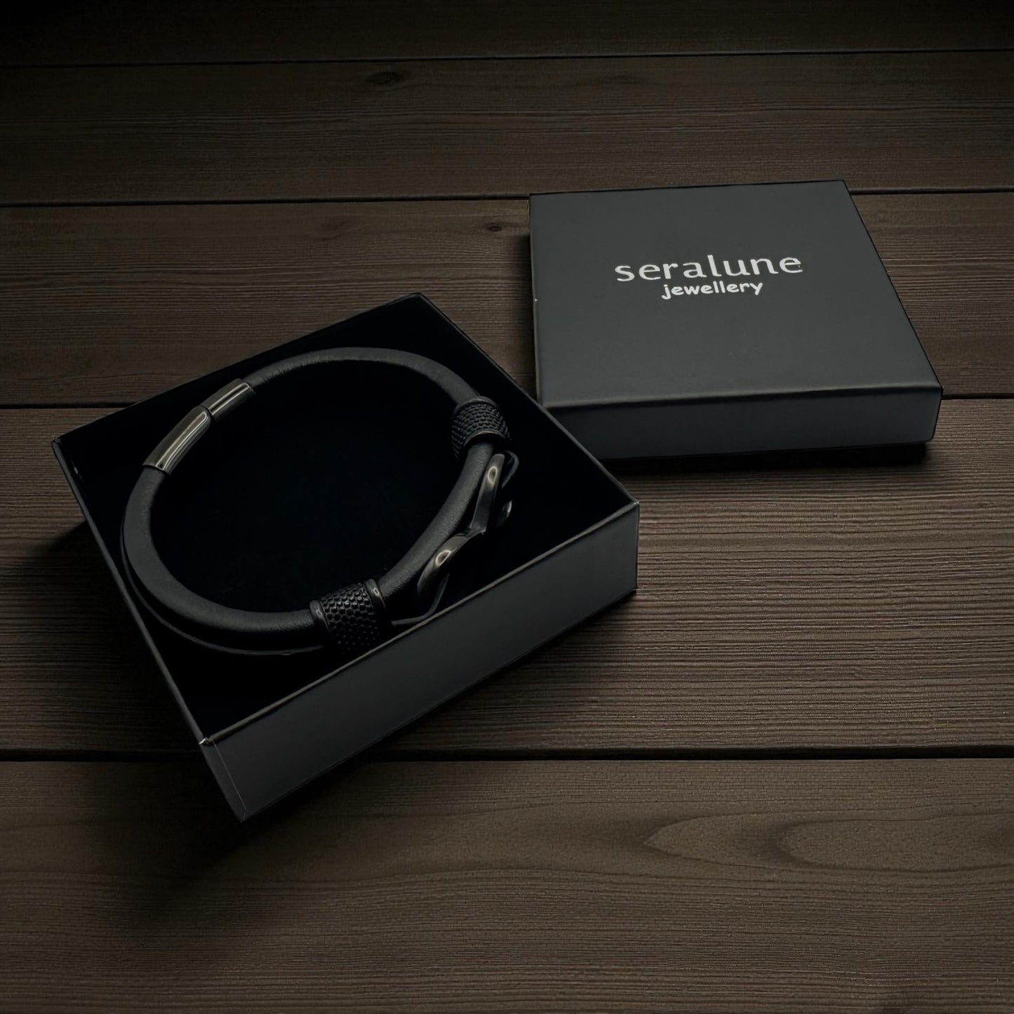 Bransoletka Skorzana Meska Stal Czarna Nieskończoność Magnetyczna