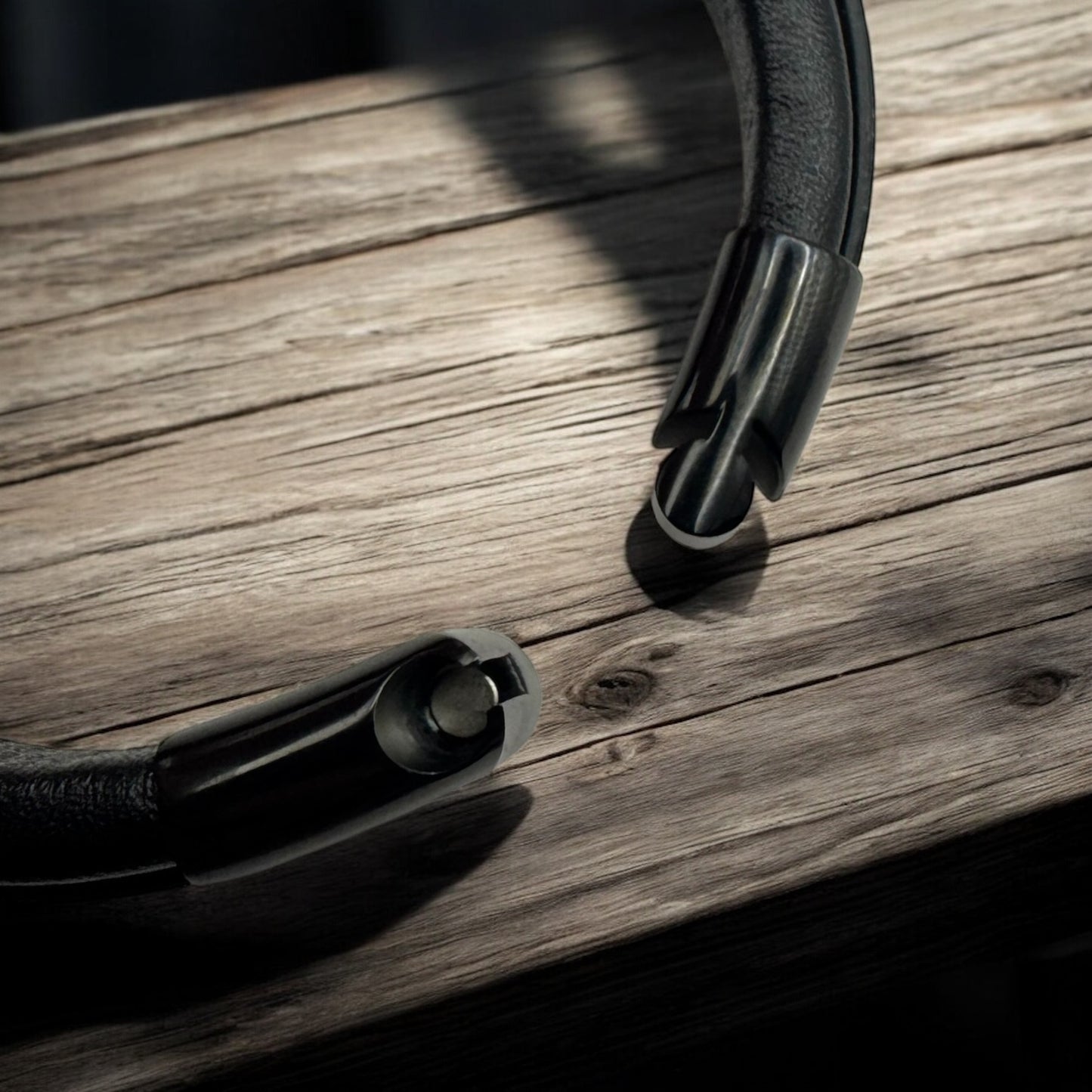 Bransoletka Skorzana Meska Stal Czarna Nieskończoność Magnetyczna