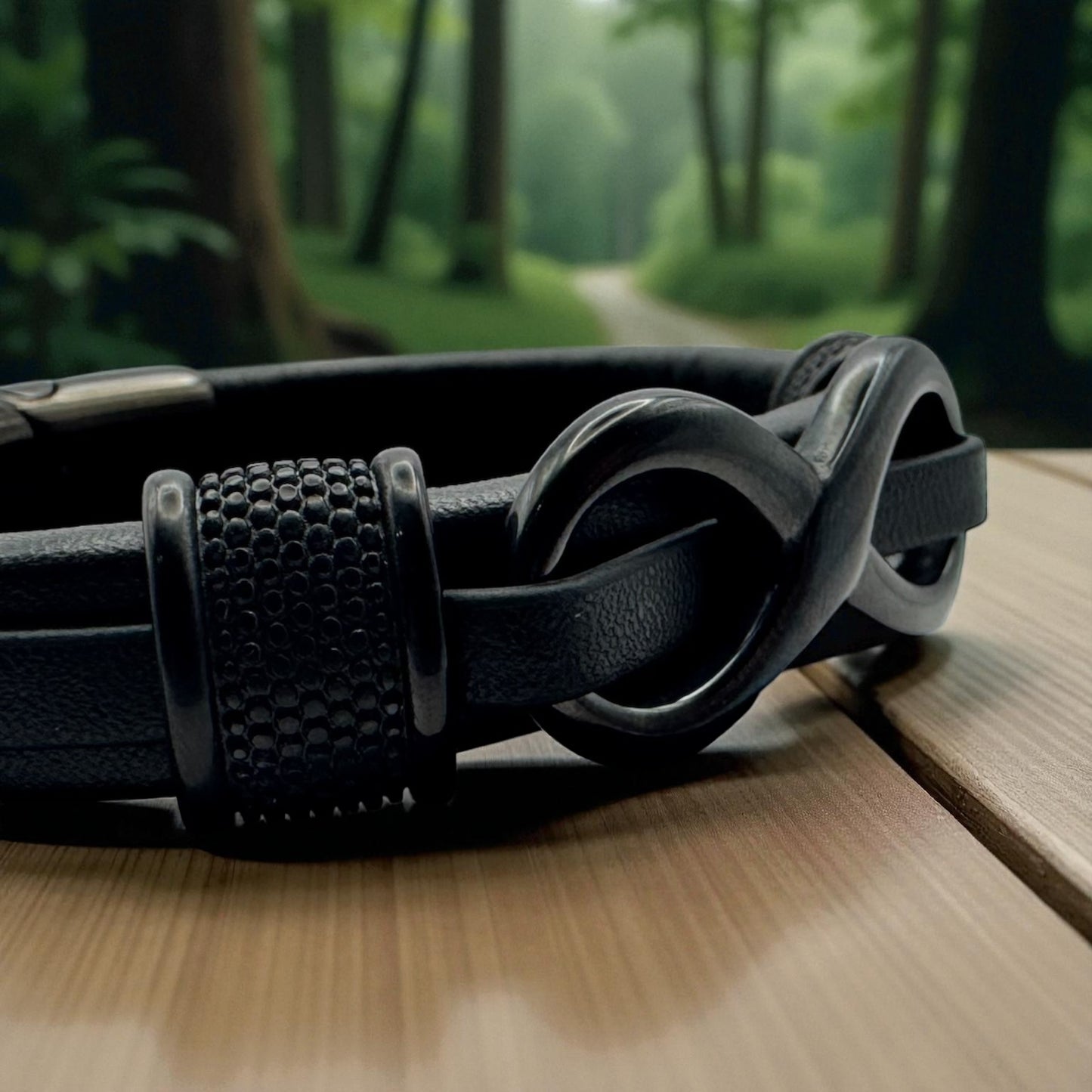 Bransoletka Skorzana Meska Stal Czarna Nieskończoność Magnetyczna