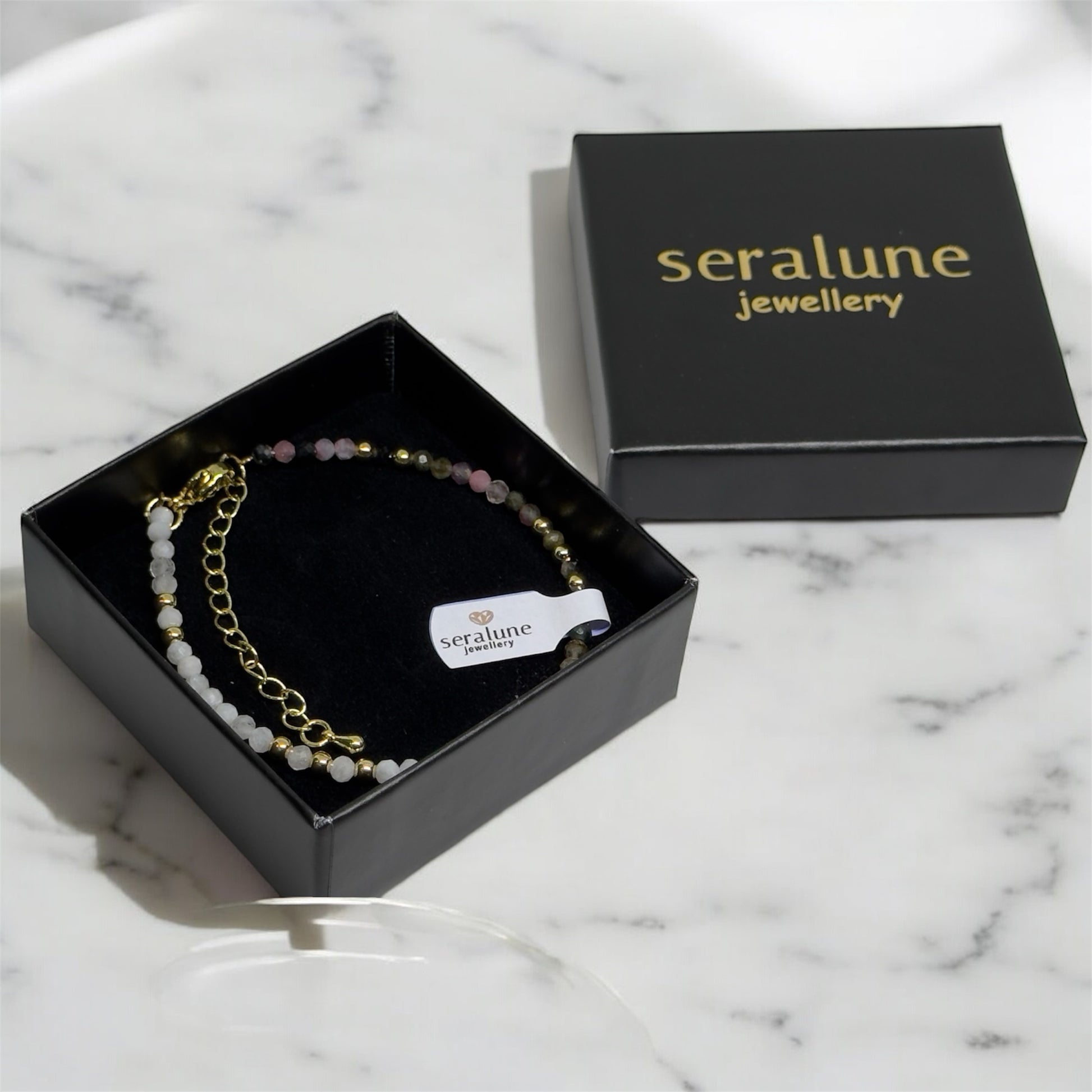 Bransoletka Turmalin Wielobarwny Kamień Księżycowy 3mm Złota