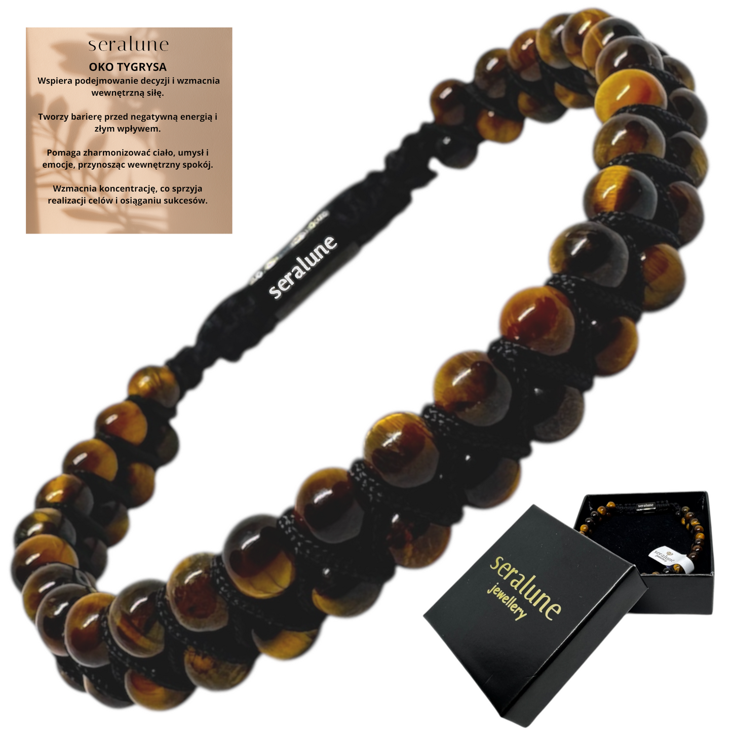 Bransoletka Tygrysie Oko Tiger Eye Kamień 3mm Ochrona Pewność Siebie