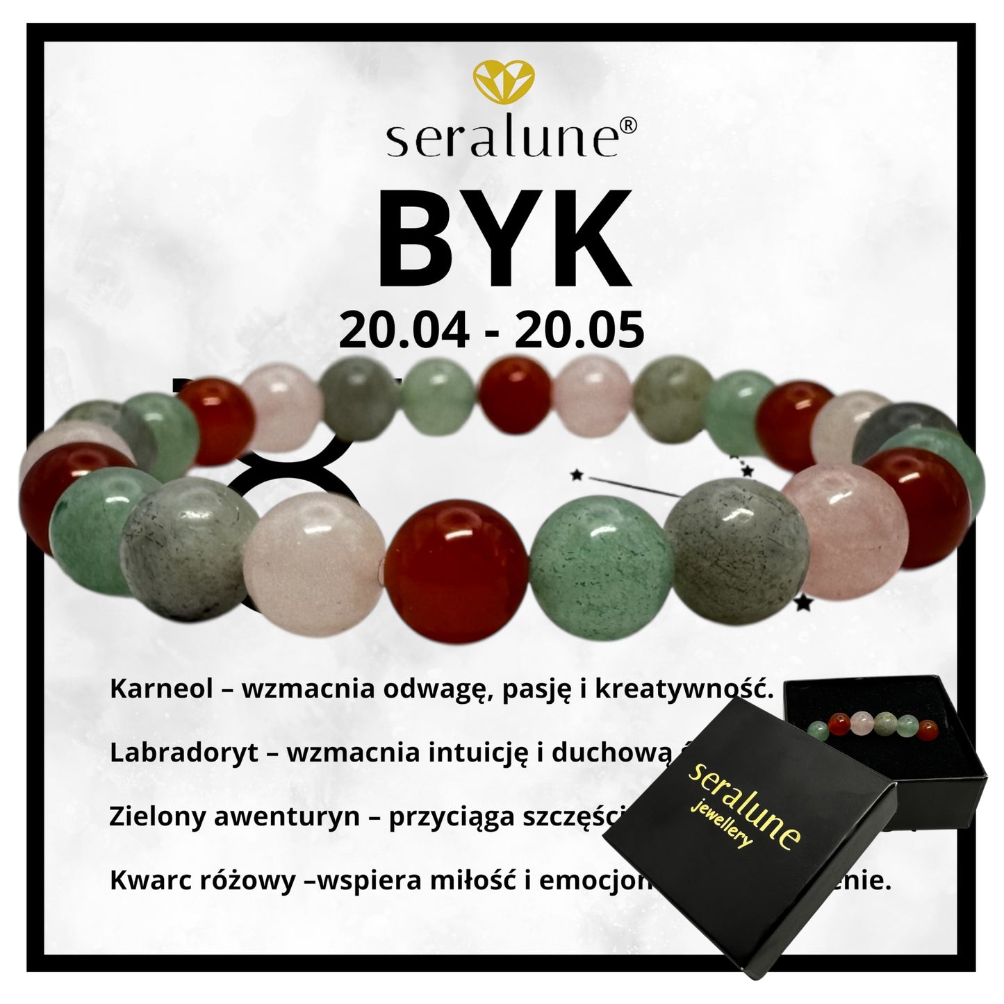 Bransoletka Znak Zodiaku Byk Karneol Labradoryt Awanturyn Kwarc 8mm