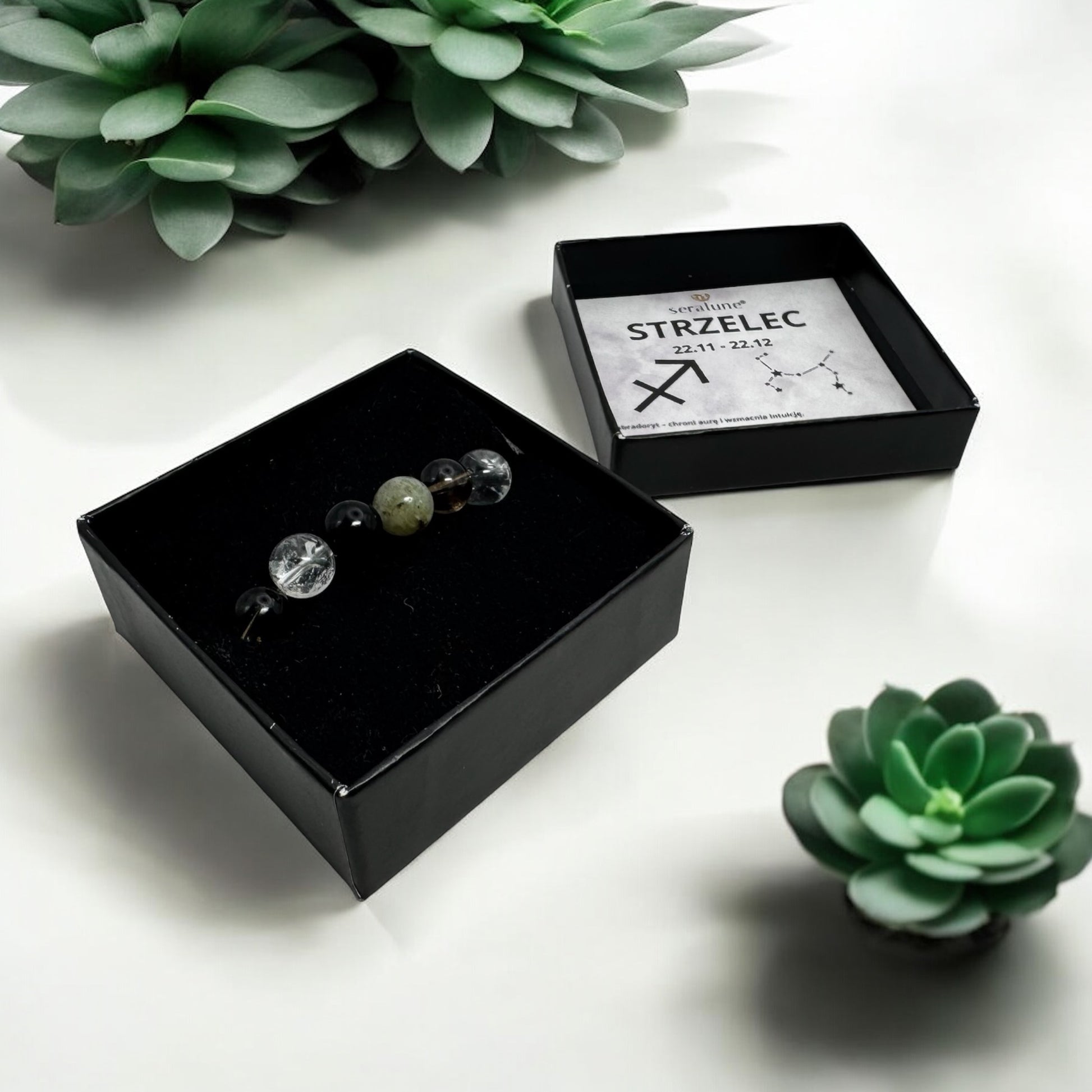 Bransoletka Znak Zodiaku Strzelec Obsydian Labradoryt Kwarc Dymny 8mm