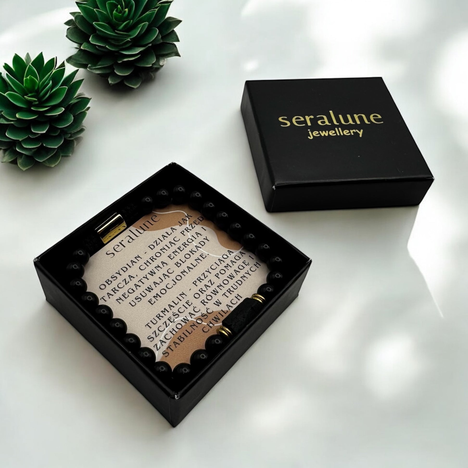 Bransoletka z Czarnego Turmalinu RAW i Obsydianu Talizman Makramowa Regulacja