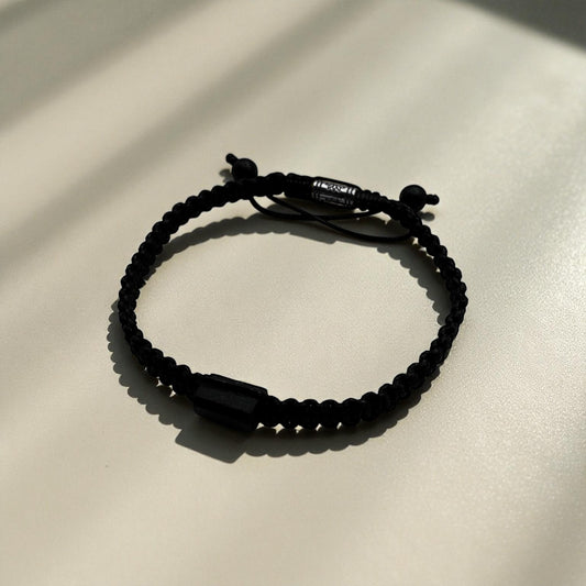 Bransoletka z Czarnym Turmalinem Fasetowanym Makramowa Kamień RAW