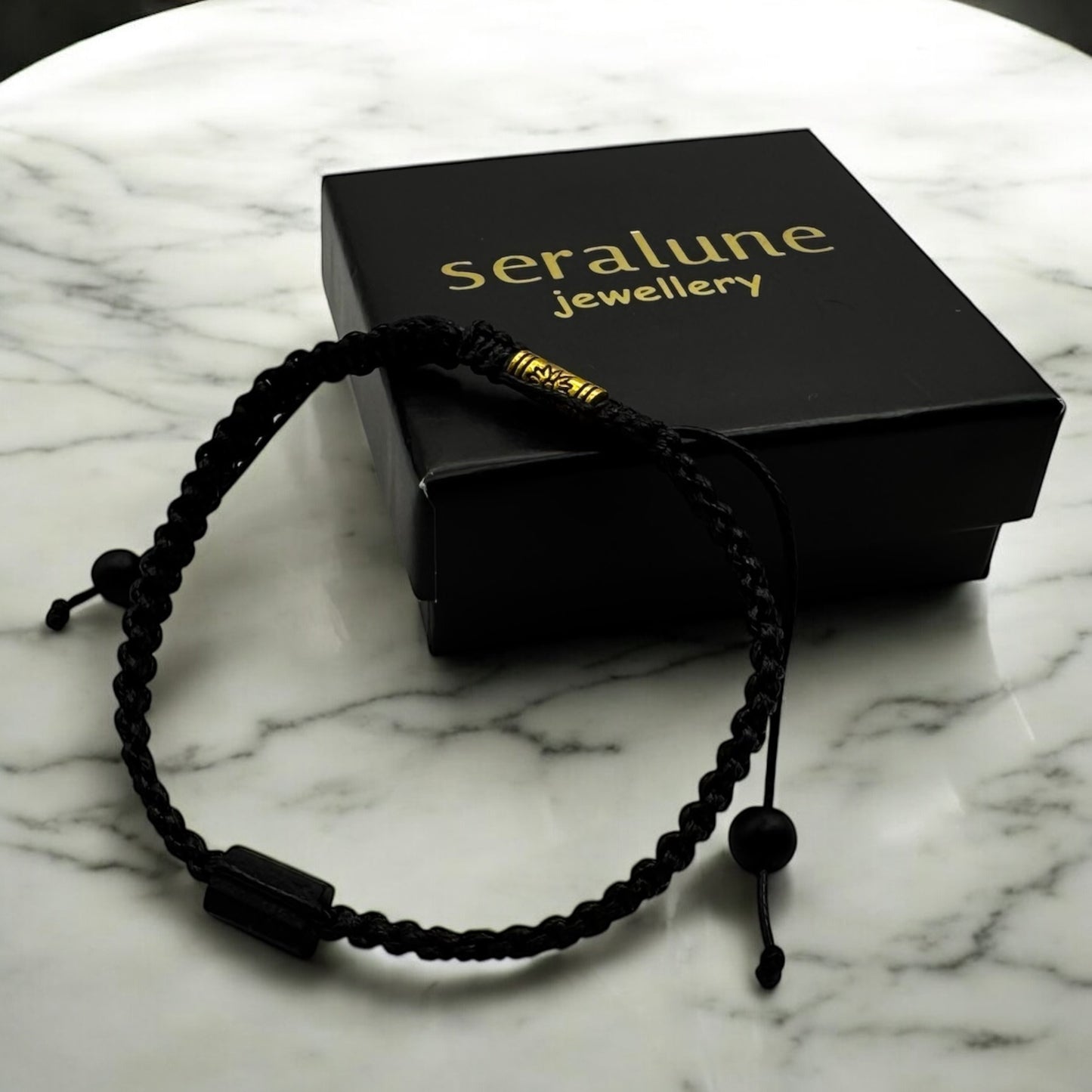 Bransoletka z Czarnym Turmalinem Fasetowanym Makramowa Kamień RAW