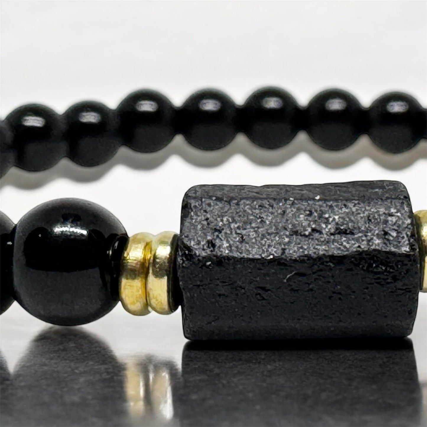 Czarny Turmalin bransoletka z Turmalinu Obsydianu Naturalny Kamień RAW