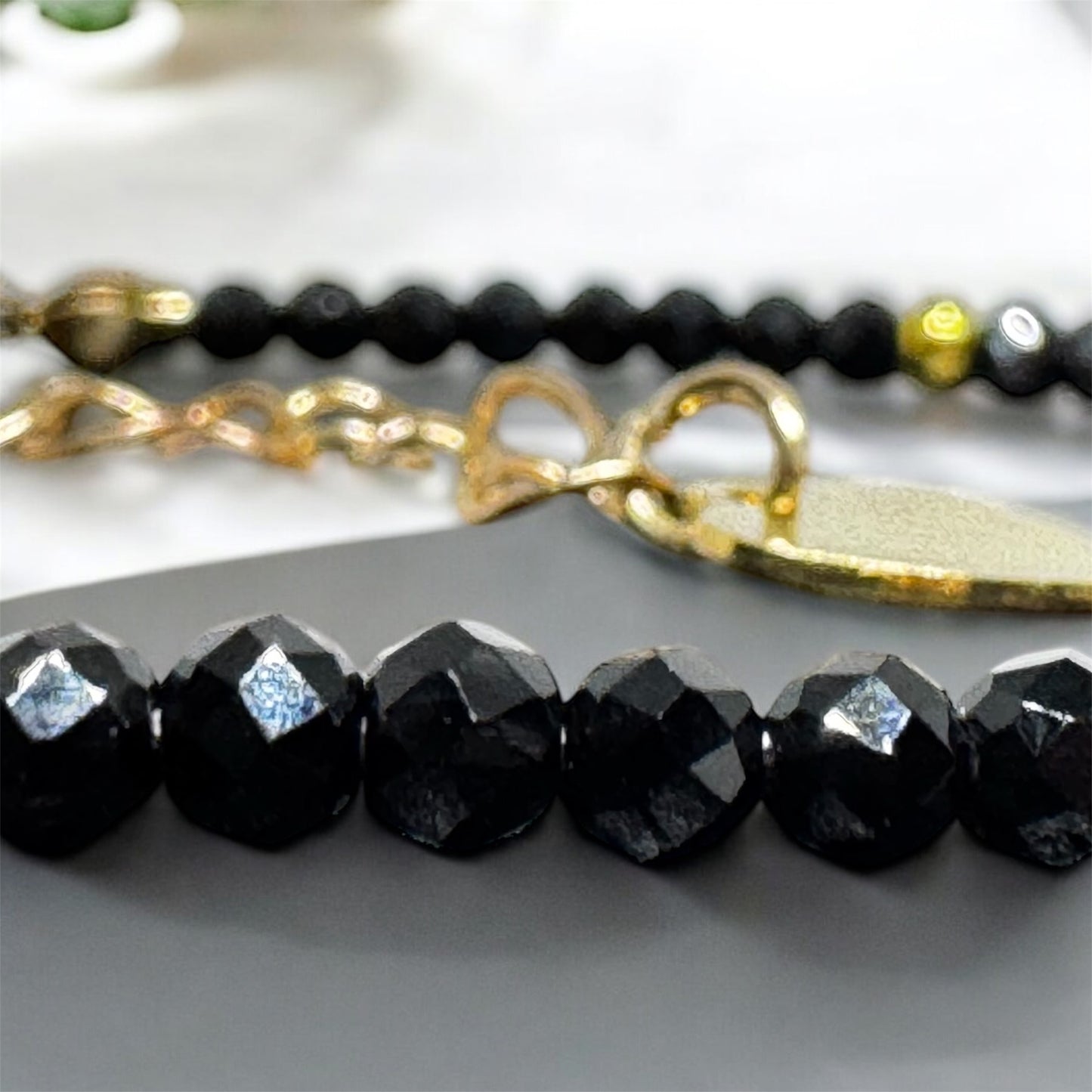 Bransoletka Czarny Obsydian Minimalistyczna Kamienie 3mm