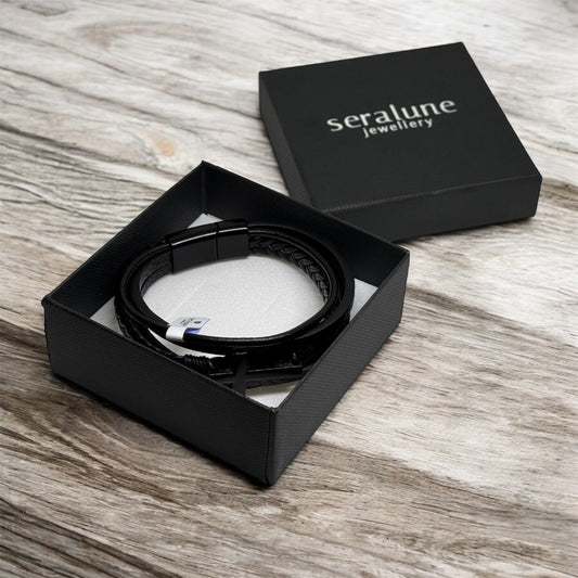 Brasnoletka Męska Skórzana z Krzyżem Magnetyczna Rzemyk Czarna