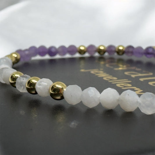 Bransoletka Ametyst Kamień Księzycowy złota Kamienie 3mm Minimalistyczna