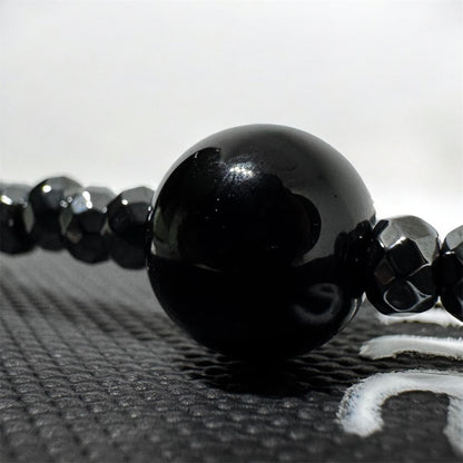 Naszyjnik Różaniec z Krzyżem Czarny Turmalin Hematyt Obsydian Naturalny