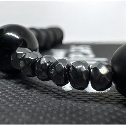 Naszyjnik Różaniec z Krzyżem Czarny Turmalin Hematyt Obsydian Naturalny