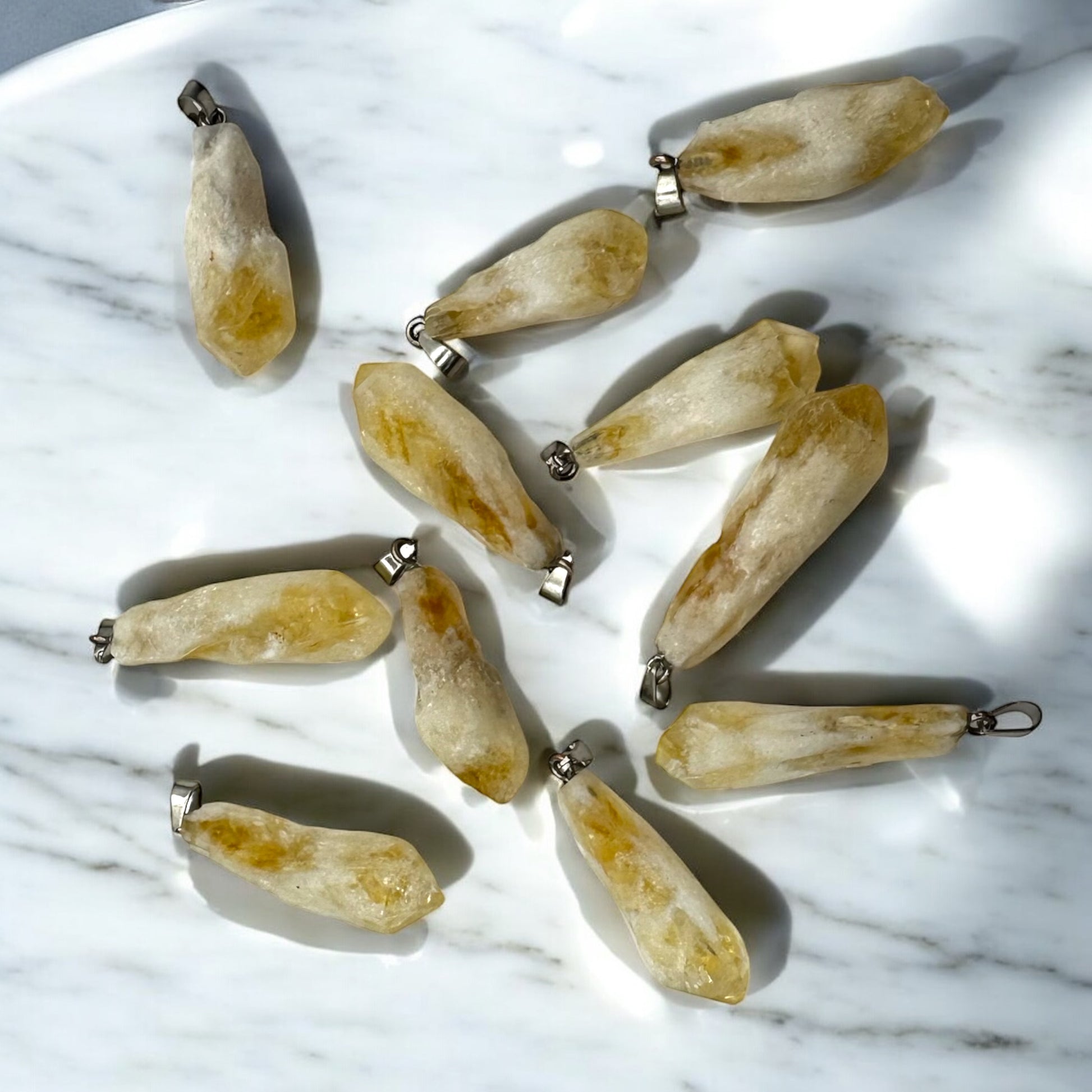 Naszyjnik Cytryn RAW Kamień Stal Jubilerska Wisiorek Szczęścia