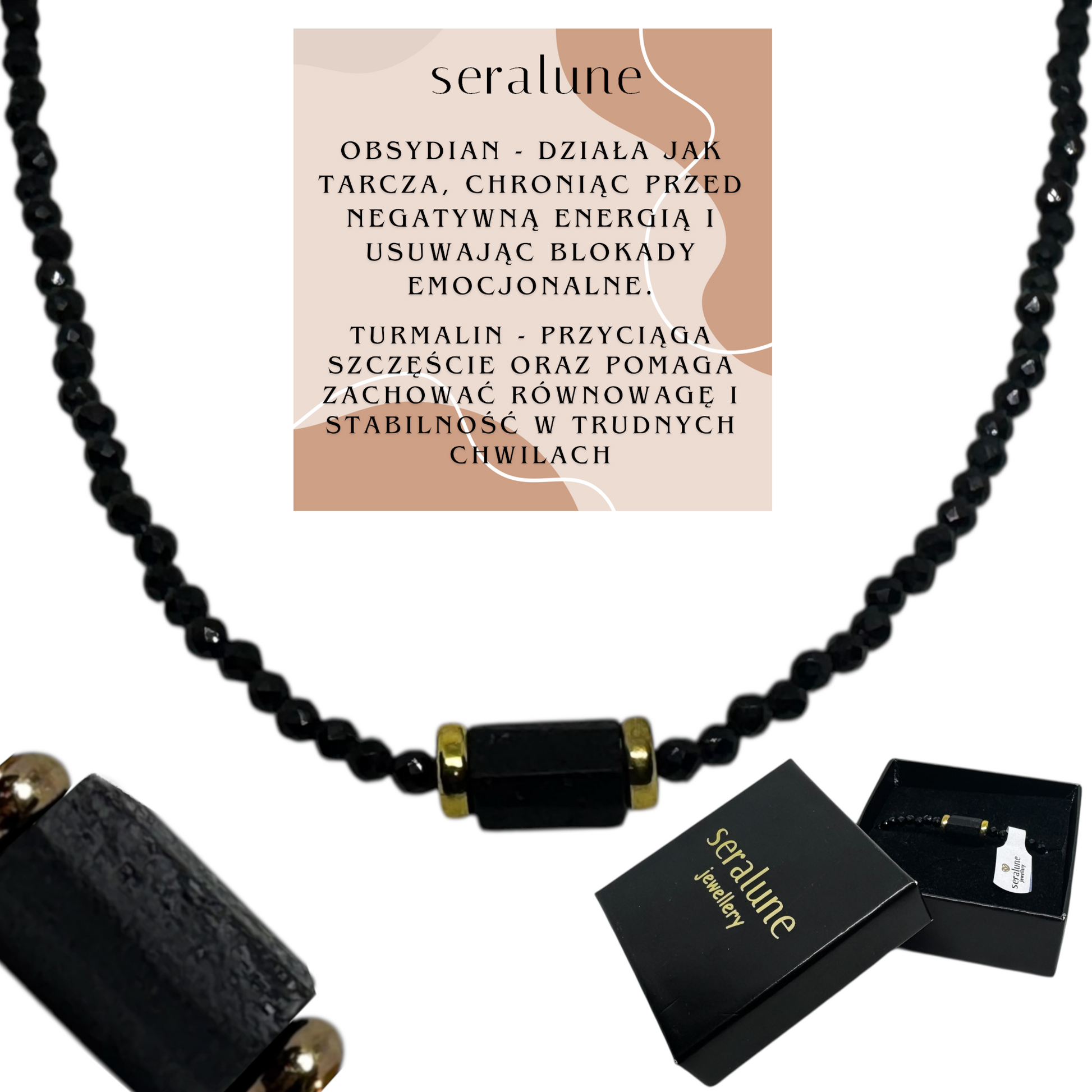 Naszyjnik Czarny Turmalin Obsydian Fasetowany Choker