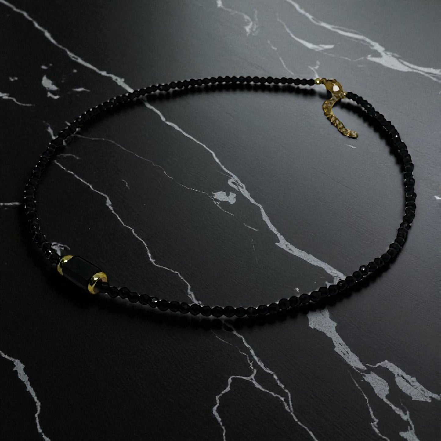 Naszyjnik Czarny Turmalin Obsydian Fasetowany Choker