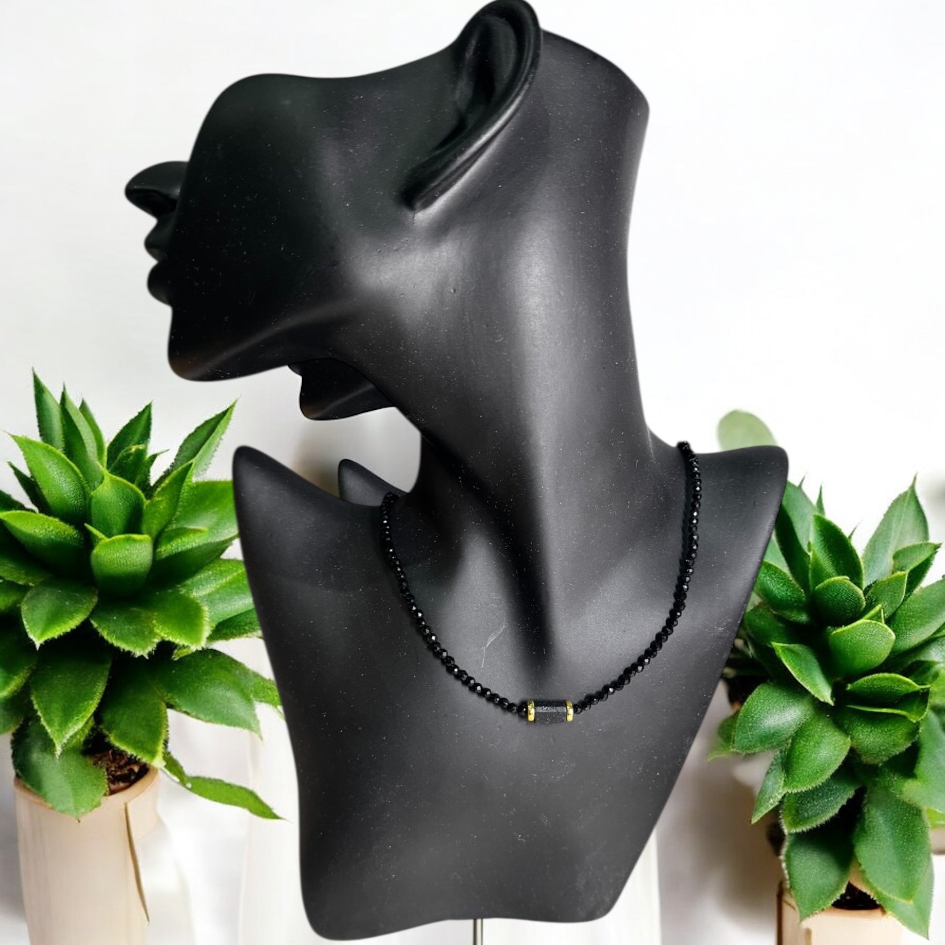 Naszyjnik Czarny Turmalin Obsydian Fasetowany Choker