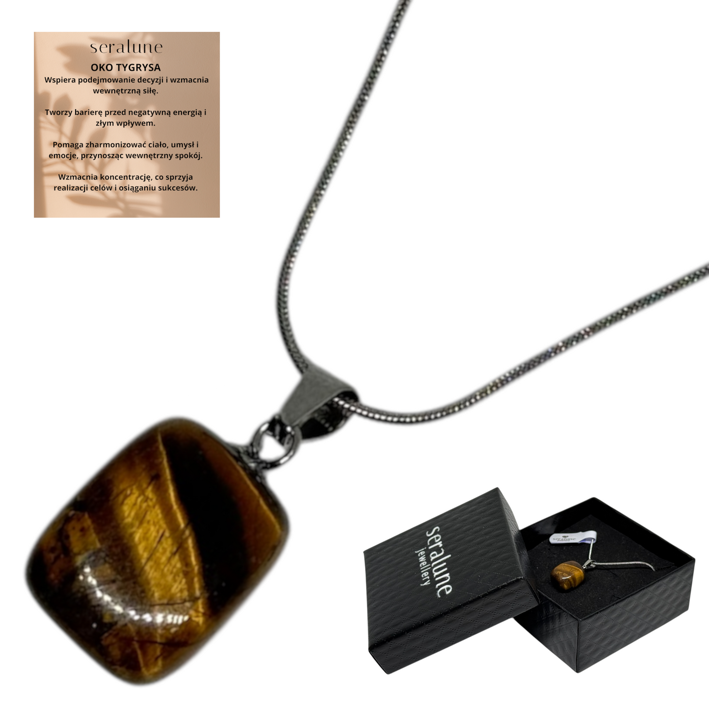 Naszyjnik Oko Tygrysa Kamień Stal Nierdzewna Wisiorek