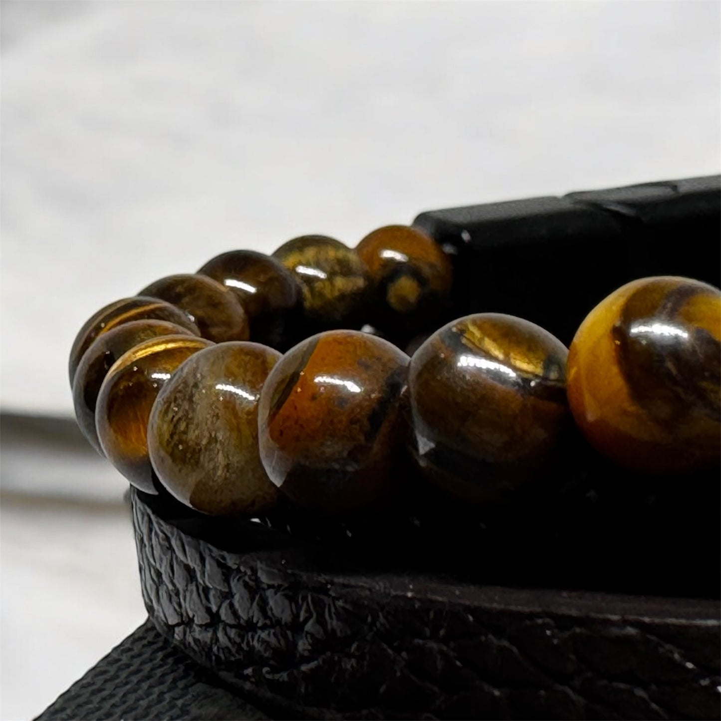 Bransoletka Skórzana Tygrysie Oko Hematyt Kamień Krzyż Magnetyczna Seralune