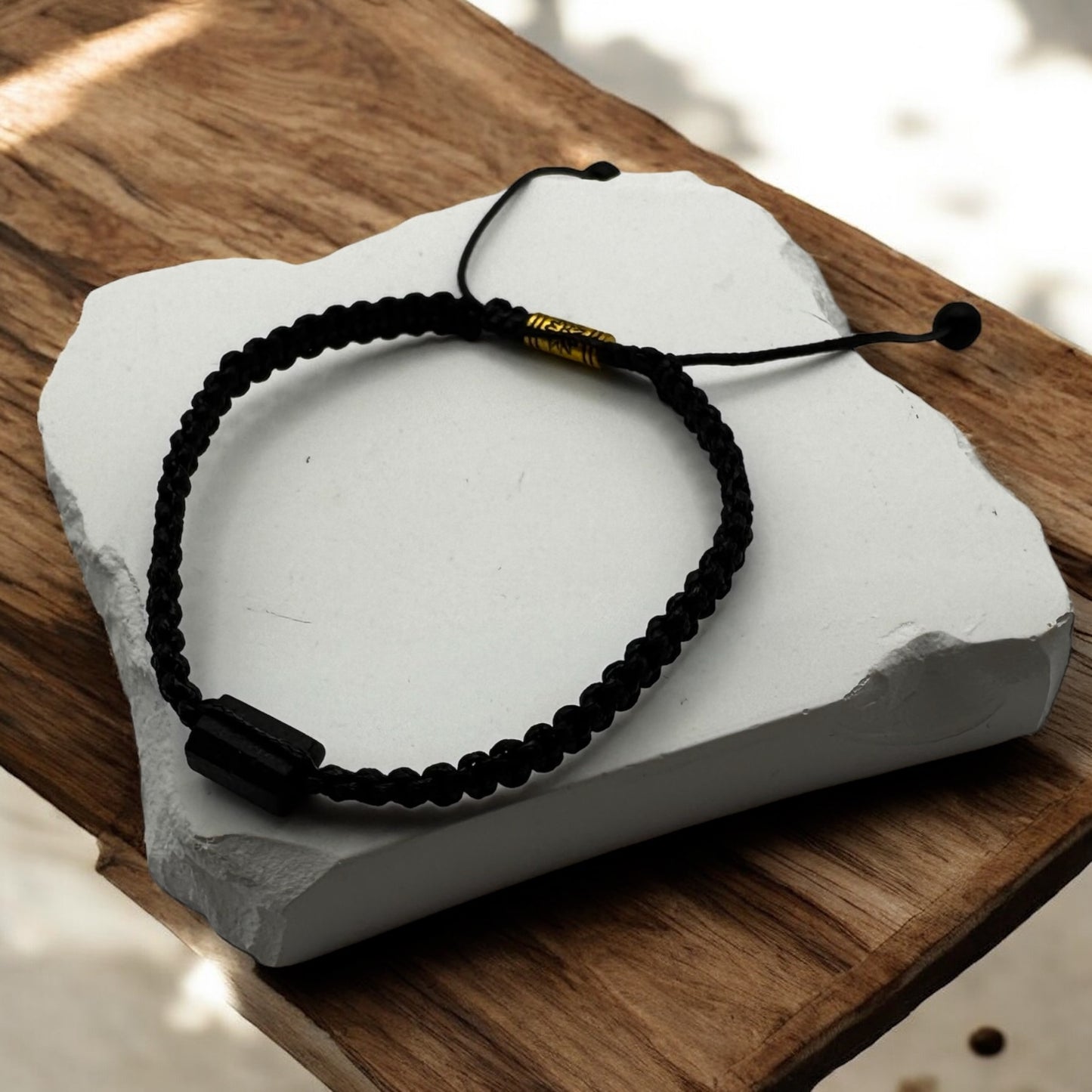 Bransoletka z Czarnym Turmalinem Fasetowanym Makramowa Kamień RAW