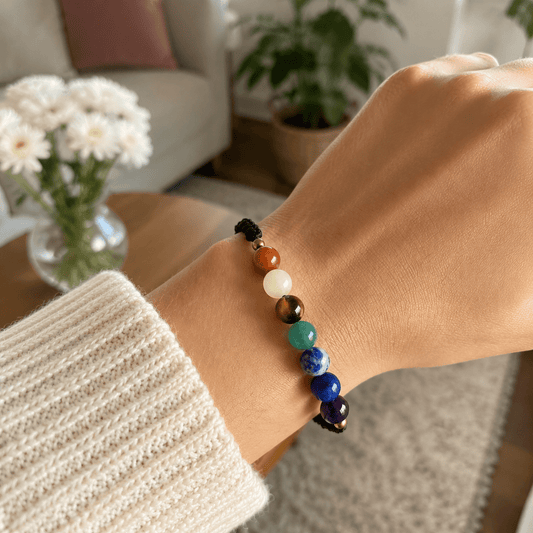 Bransoletka 7 Czakr Kamienie 8mm Makramowa Joga - Seralune