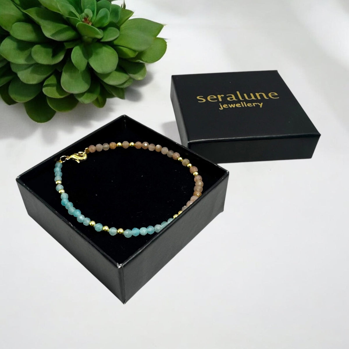 Bransoletka Amazonit Kamień Słoneczny 3mm Złota Minimalistyczna - Seralune