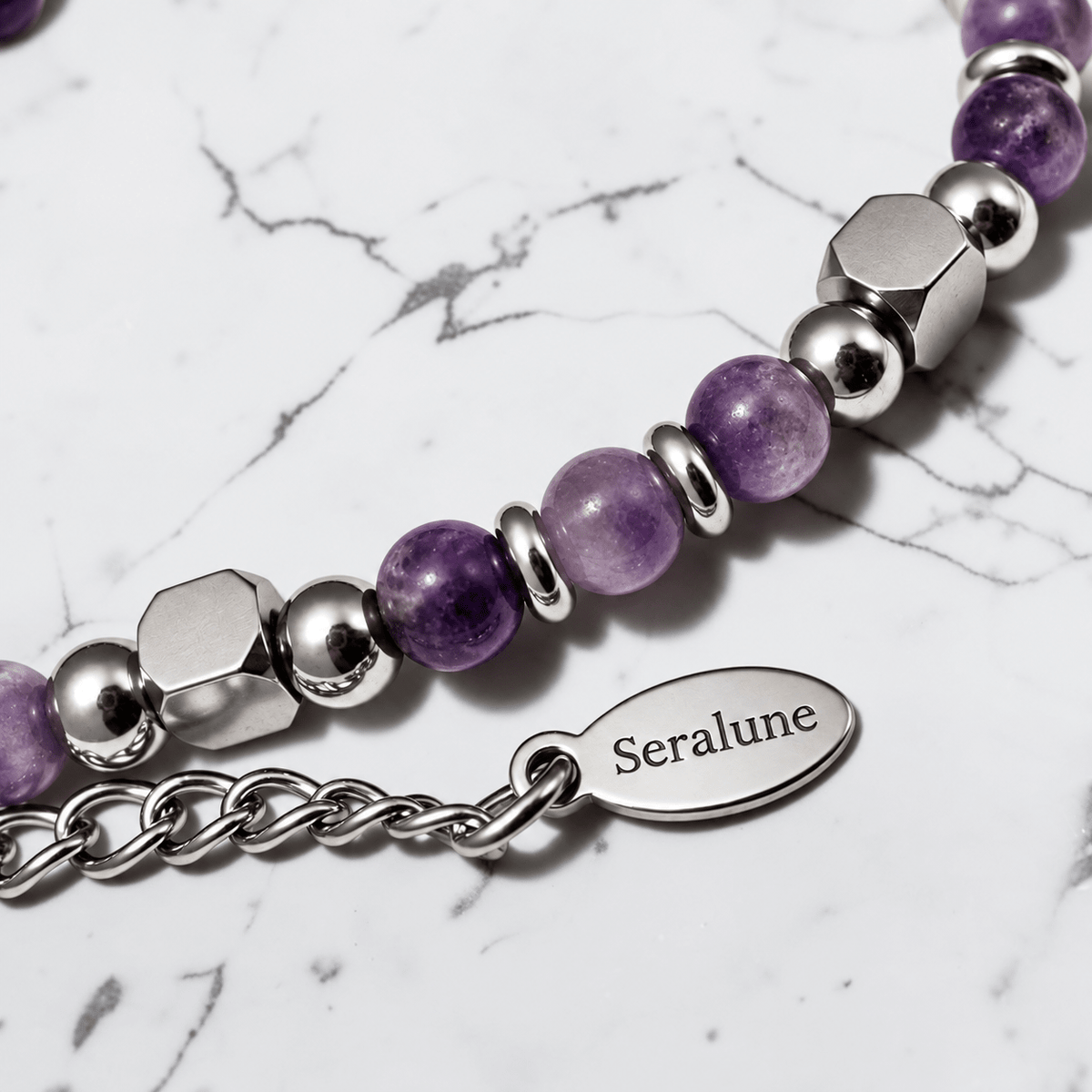 Bransoletka Ametyst Kamień 3mm Stal Chirurgiczna - Seralune