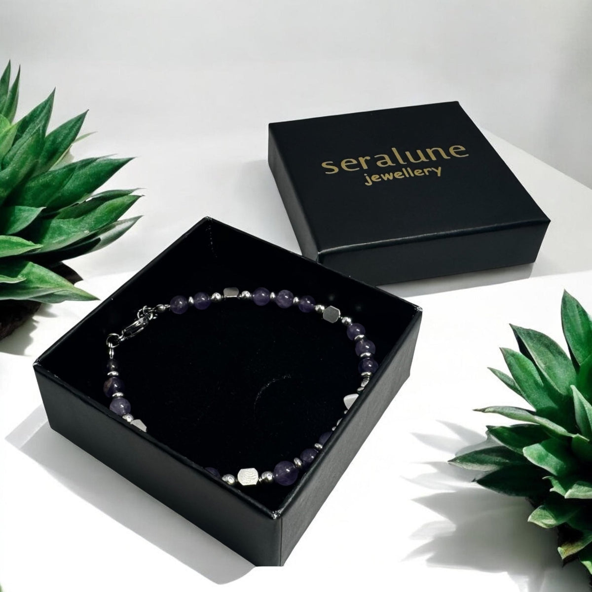 Bransoletka Ametyst Kamień 3mm Stal Chirurgiczna - Seralune