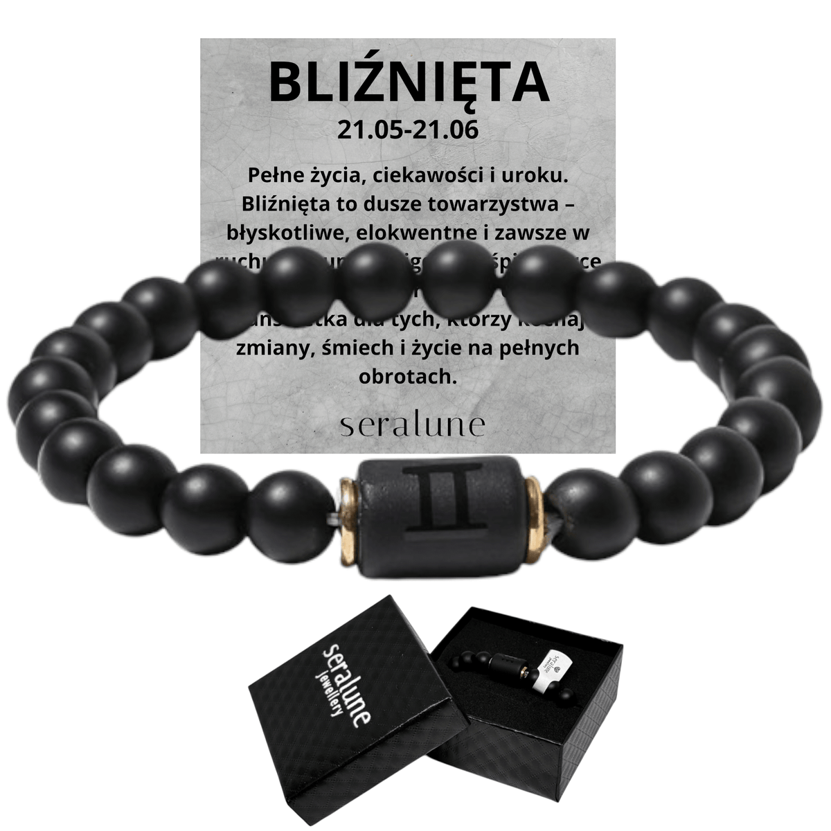 Bransoletka Dla Znaku Zodiaku Bliżnięta Onyks 8mm - Seralune