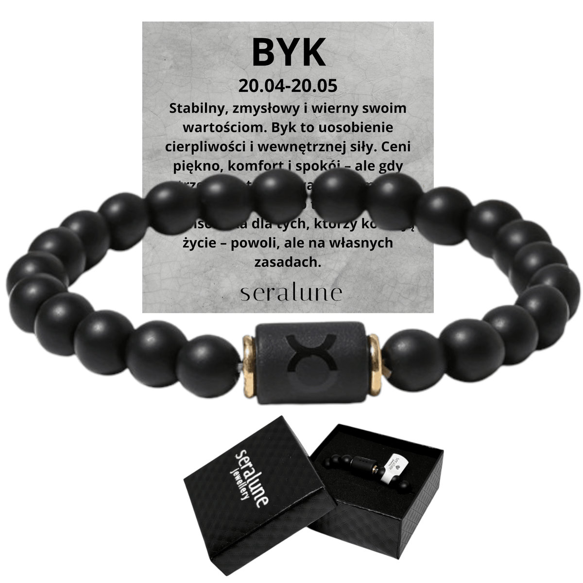 Bransoletka Dla Znaku Zodiaku Byk Onyks 8mm - Seralune