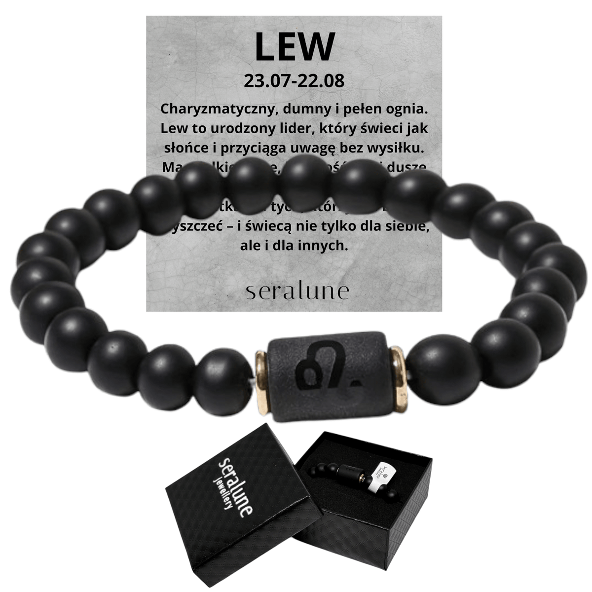 Bransoletka Dla Znaku Zodiaku Lew Onyks 8mm - Seralune