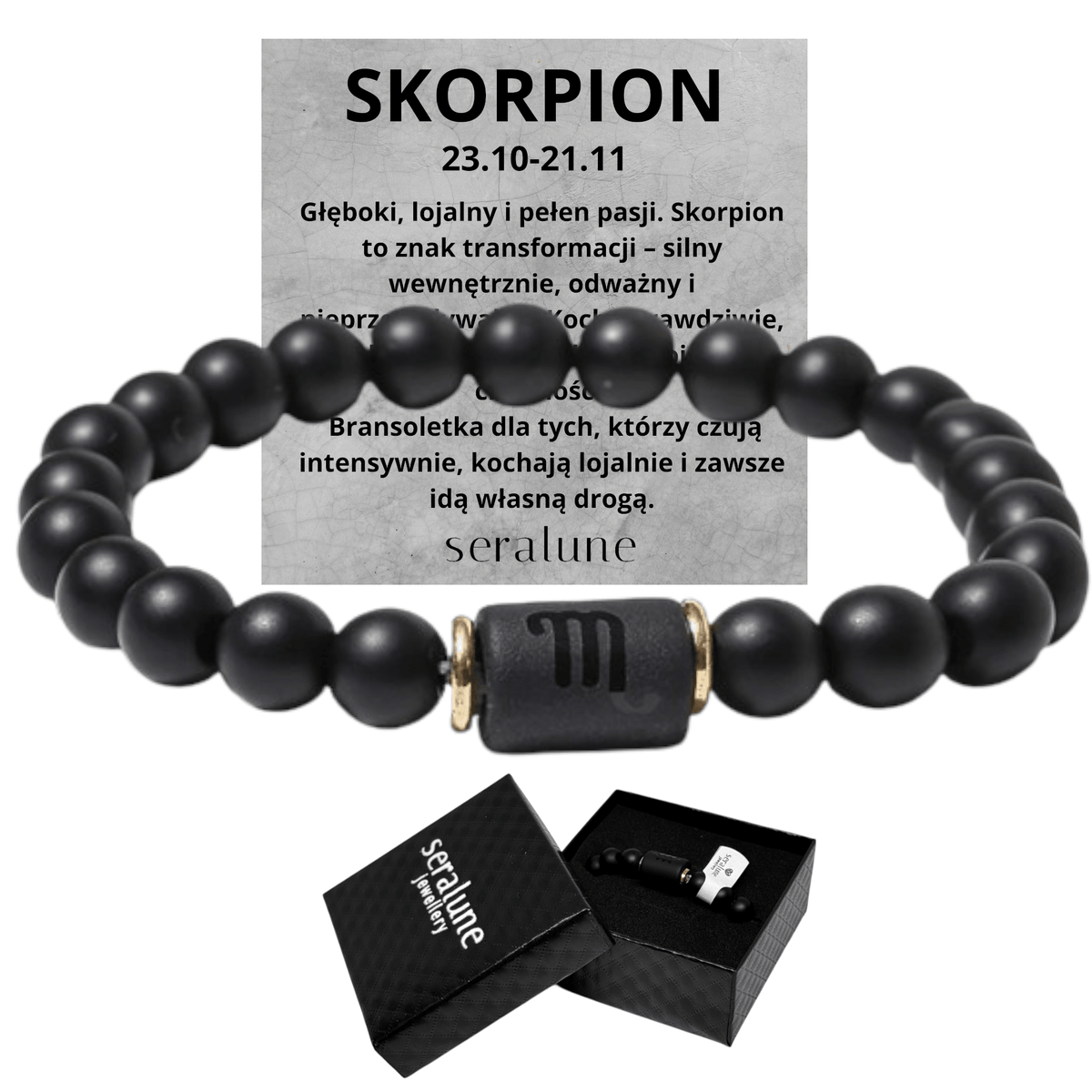 Bransoletka Dla Znaku Zodiaku Skorpion Onyks 8mm - Seralune