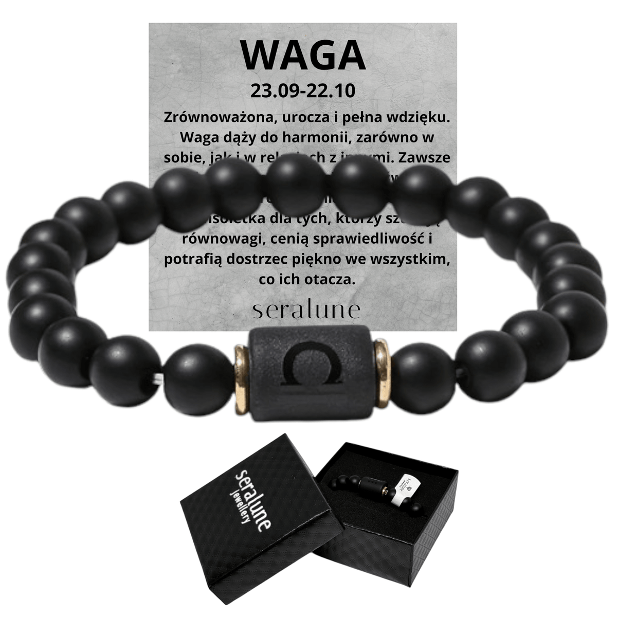 Bransoletka Dla Znaku Zodiaku Waga Onyks 8mm - Seralune