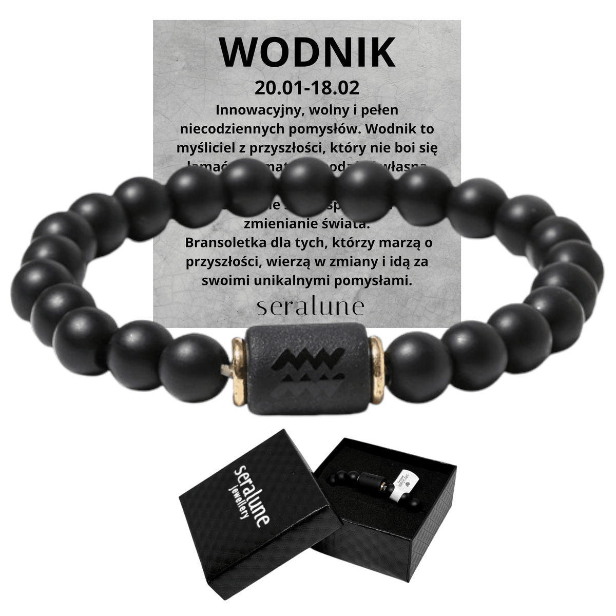 Bransoletka Dla Znaku Zodiaku Wodnik Onyks 8mm - Seralune