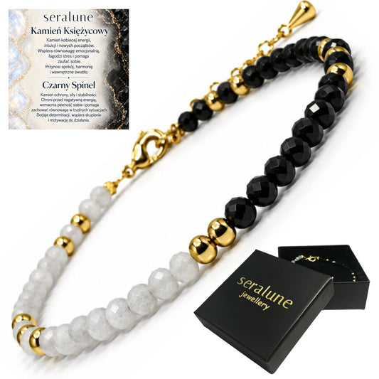 Bransoletka Kamień Księżycowy Czarny Spinel 3mm Złota 18k - Seralune