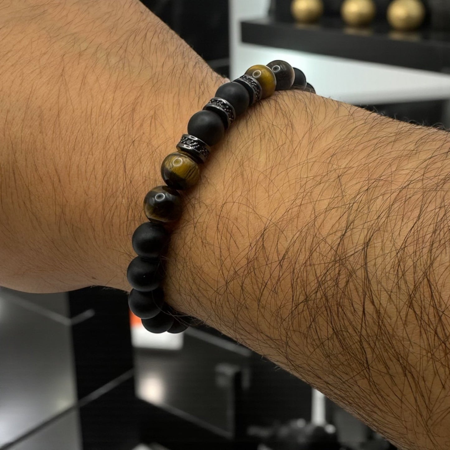 Bransoletka Męska Tygrysie Oko Onyks Kamień 8mm Ochrona Pewność Siebie - Seralune
