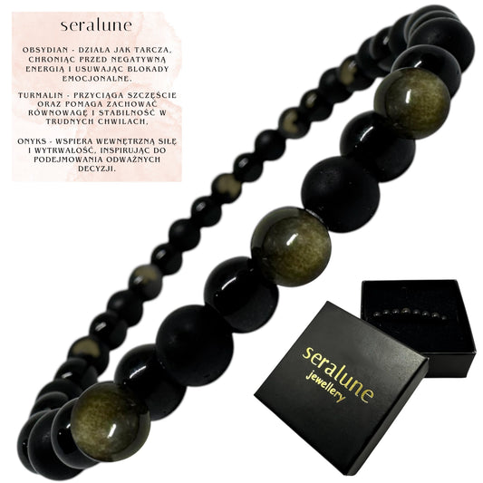 Bransoletka Ochrona Czarny Turmalin Obsydian Onyks 6mm - Seralune
