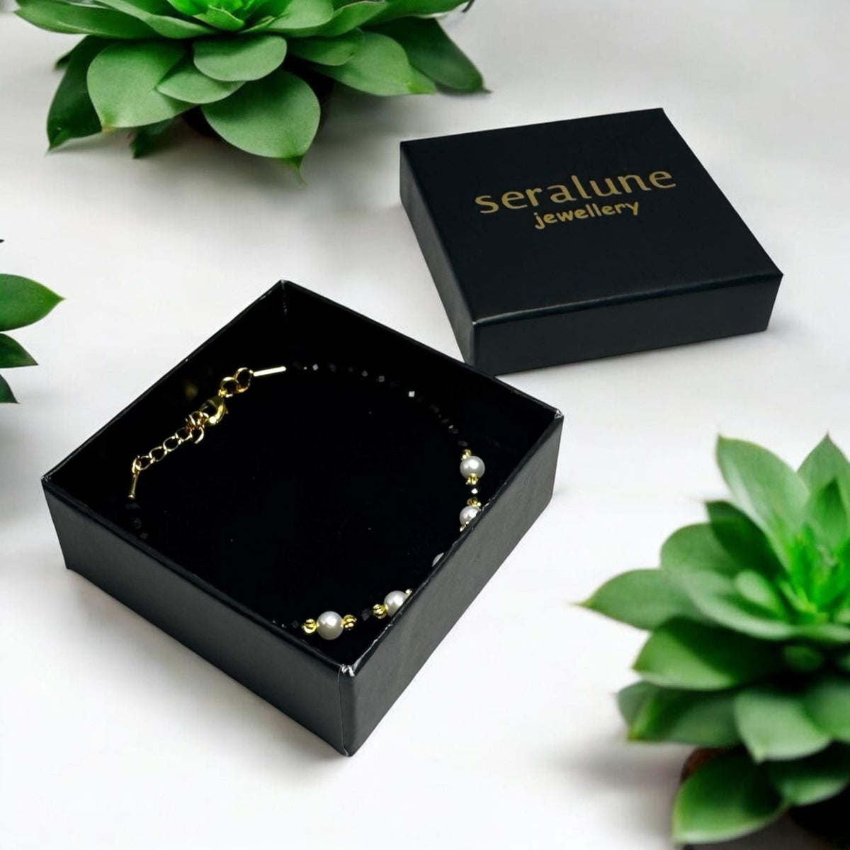 Bransoletka Ochronna Czarny Turmalin 2mm Perły Złota 18k - Seralune